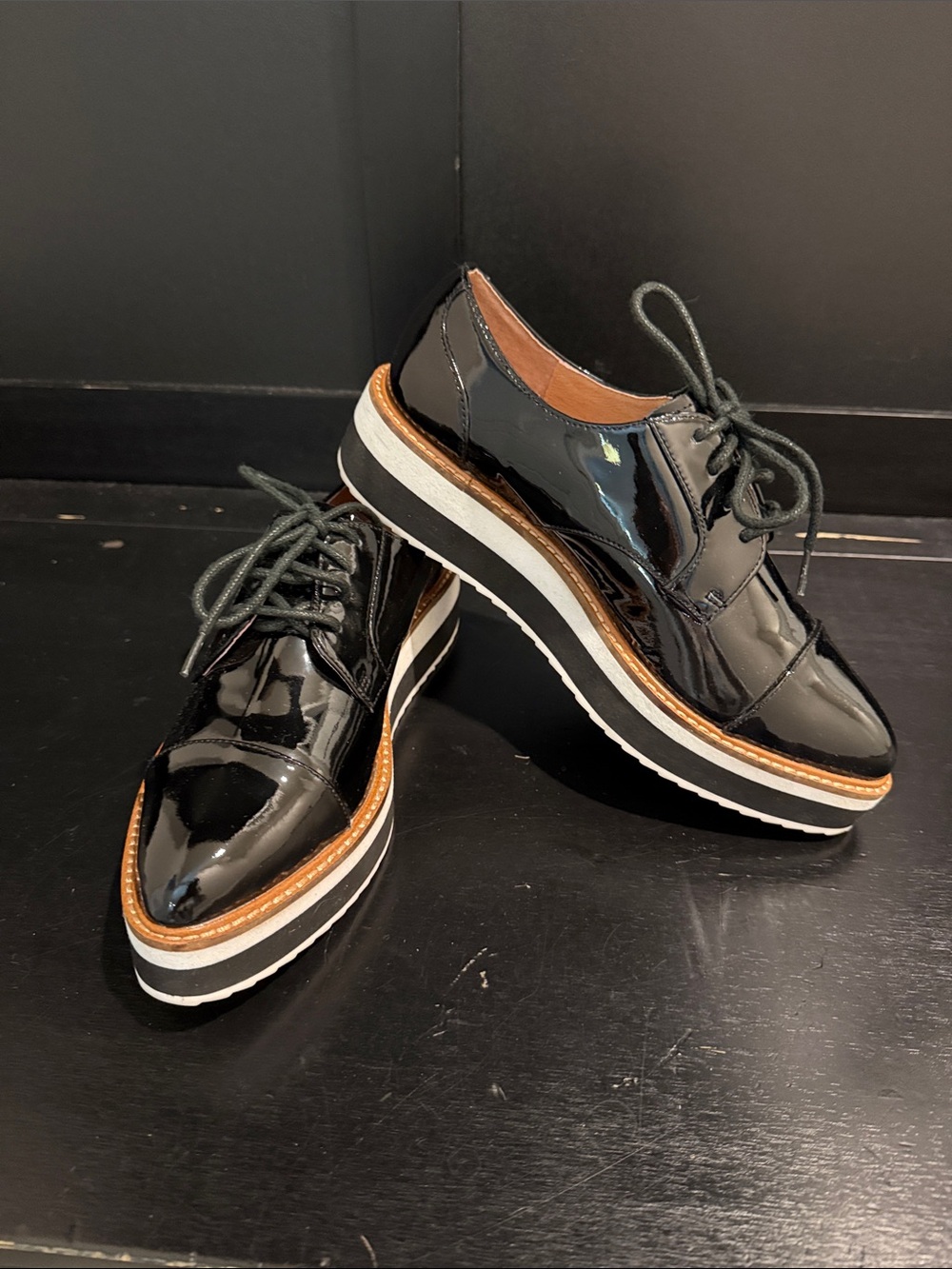 Halogen Black Patent Lace-Up Platform Oxfords